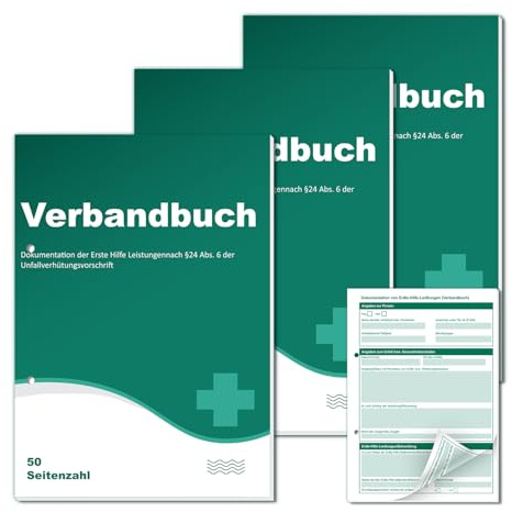 BEIMEIII 3 Stück Verbandbuch A5 Erste Hilfe Meldeblock 150 Seitenzahl Gelocht Verbandbuch Kita für Betriebe 2025 Verbandbuch Abreißblock Heraustrennbare Seiten Unfallbuch für Gewerbe Arbeit Büro