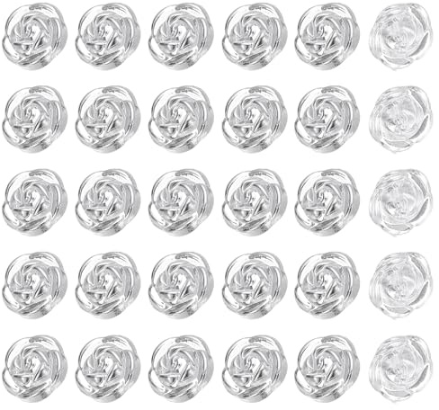 PATIKIL 30Pcs Rose Flower Buttons, 13mm 1/2 Acrylic Cute Buttons for Clothes Decorative Sewing Accessories for DIY Crafts Shirts Blouse Sweaters, White/Silver