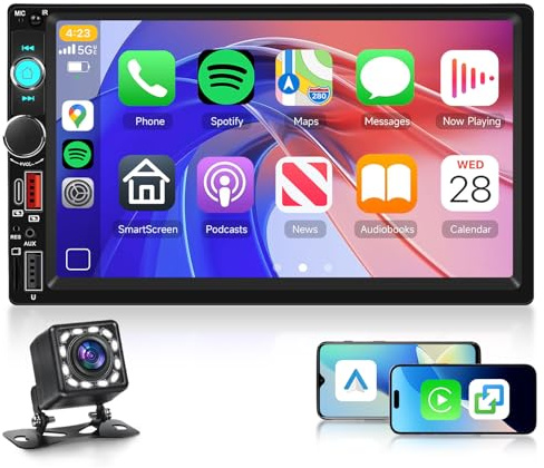 Rimoody Autoradio 2 Din con Carplay Wireless, Autoradio 2 Din con 7 Pollici Schermo IPS con Android Auto Mirror Link Bluetooth FM/AUX/USB/EQ Video online USB Ricarica Rapida SWC Telecamera Posteriore