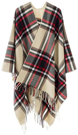 OIZEN Scialle Donna, Poncho Aperto, Cardigan Mantella, Maglioni Oversize per Autunno e Inverno,Beige Rosso