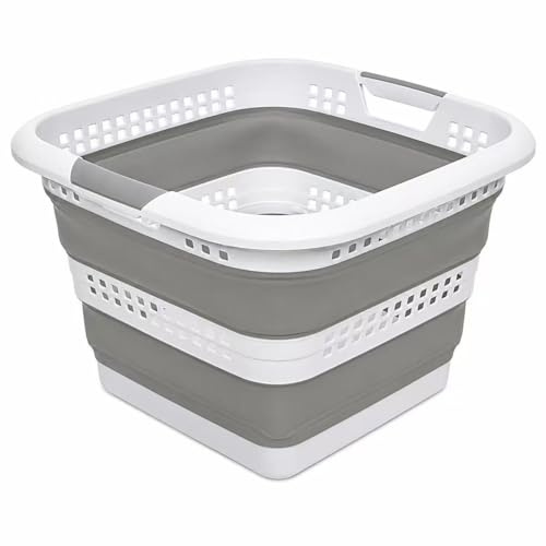 Cubo Para la Colada Retráctil Blanco y Gris 40L – Cesto de Ropa Plegable de Gran Capacidad, Diseño Compacto y Resistente Para Casa, Dormitorio y Lavandería (Cuadrado 40L)