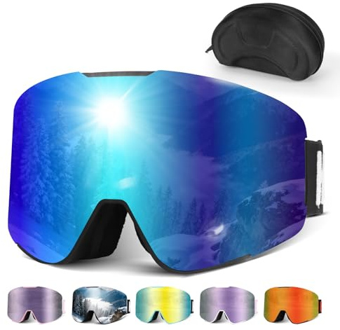 Hikeen Photochromic Ski Goggles - Anti-Fog, UV Protection with 3-Layer Padding for Men & Women - Includes Storage Case