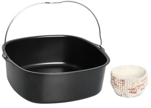 Kaiyzo Teglia Quadrata per Air Fryer, Piastra in Acciaio Inox Compatibile HD9925 HD9860 HD9905 01, Griglia Pizza Cestello con 50 Pirottini Carta Anti Grasso