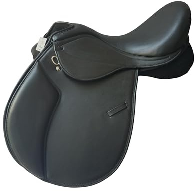 Synthetic Leather Changeable Gullet Saddle with Comfortable Self Adjusting Tree System with 5 Gullets Included Lightweight Adjustable General Purpose Saddle 17 Inch Black