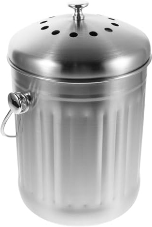 TOVINANNA Contenedor para Compost de Cocina de Acero Inoxidable 5L con Tapa Hermética Cubo Compacto para Residuos Orgánicos y Restos de Alimentos Filtro de Carbón Adecuado para Uso