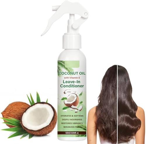 Coconut Oil Leave In Conditioner Spray for Dry Damaged & Colour-Treated Hair, Hydrating Leave-In Conditioner with Vitamin E, Heat Protectant Detangler Spray for Frizz Control, Suitable All Hair Types