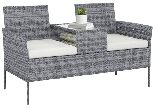 Outsunny Banc de Jardin en résine tressée 2 Places 135x64x81 cm Noir crème