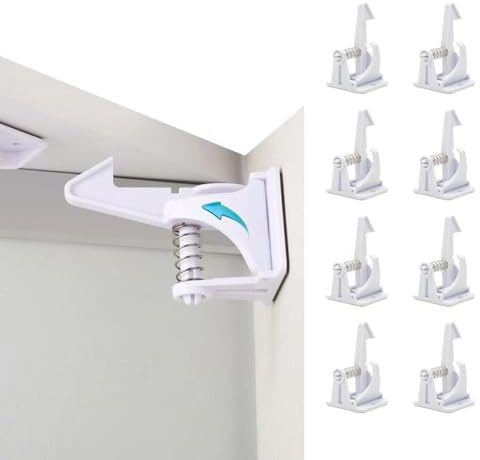 AQRNKK Cabinet Locks Baby Proofing - Child Proof Drawer Locks - Child Safety Cabinet Latches with 3M Adhesive Easy Installation - No Drilling or Extra Screws (8 Pack)