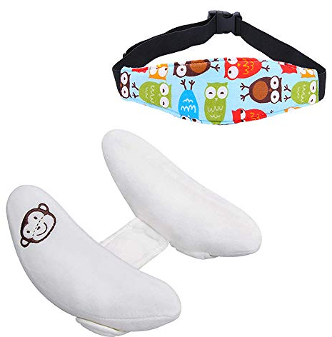 Niño ajustable ayuda del cuello almohada y Seguridad de la banda soporte de la cabeza para los asientos del coche, infantil del bebé Niño protección para la cabeza del cuello, azul del búho