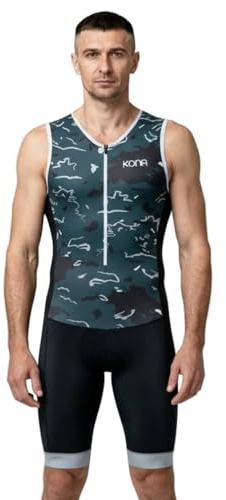 KONA Mens Assault Triathlon Race Suit - Sleeveless Skinsuit Padded Cycling Tri Suit for Swim Bike Run(Black,XL)