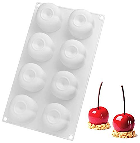 OCPO KITCHEN Cherry Silicone Mold for Baking Mousse Cake, Fruit French Dessert, Pastry, Chocolate, Cupcake, Ice Cream Mould, Cake Decoration Mold, 3D Cherry Shape (8-Cavity)