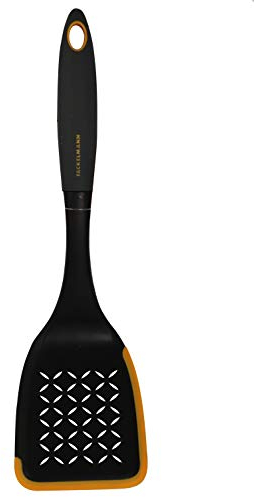 Paletta fritti forata in nylon con bordo in silicone, ca. 31 x 8,5 cm, Soft Collection, (colore:nero e arancione), quantità: 1 pezzo.