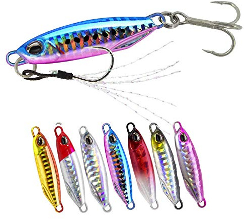 7 Pezzi Esche Da Pesca in Metallo Esca Da Jigging Caduta Lenta Sinking Metal Jigs Esche Con Ganci Piuma Per Acqua Salata Acqua Dolce 6 cm 32 g