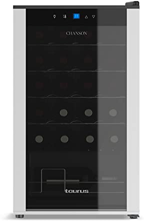 Taurus WC24C - Cantinetta vino da 24 bottiglie, silenziosa, non vibra, isolamento speciale dell'interno, porta in vetro, temperatura regolabile, luce interna, nero