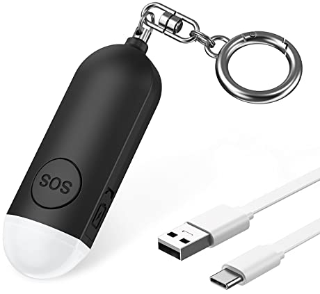OQIMAX Persönlicher Alarm, Taschenalarm 130dB Sirene, mit Stroboskop LED Blitzlicht-Signal, USB Wiederaufladbarer Persönlicher Alarm Schlüsselanhänger, Schrillalarm für Frauen /Kinder/Senioren