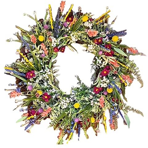 Door Wreath Spring, Door Wreath, Artificial Wildflower Garland, Decorative Multi-Purpose Garland, Spring Wreath Home Door, Colourful Spring Summer Garland for Doors, 17.72 Inches, Front Door Spring
