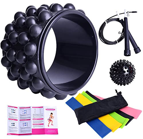 QARIDO Hinterrad | 10-in-1 Yoga-Rad für Rückenschmerzen, Yoga-Rad mit Bändern, Springseil, Faszienball, Yoga-Zubehör zum Dehnen und Verbessern der Rückendungen