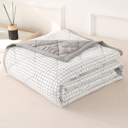 DOTBUY-SHOP Colcha Bouti Cubrecama Colcha de Ligero, Cheque Edredón Manta de Dormitorio Verano Cuatro Estaciones Colchas Reversible para Cama Individual Matrimonio (Blanco,150x200cm)