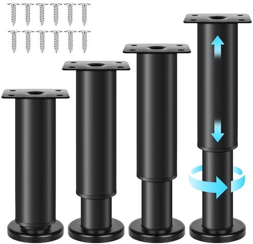 Jazlyvex 4 Stück Möbelfüße Verstellbar,Möbelfüße Metall Schwarz Möbelfüße Höhenverstellbar Möbelfuß (12-18CM)