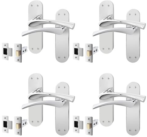 EAI Chrome Door Handle & Latch Set - 4 Pair Polished Chrome Internal Lever Handles on Backplate with Latch (64mm) - Novoli Range