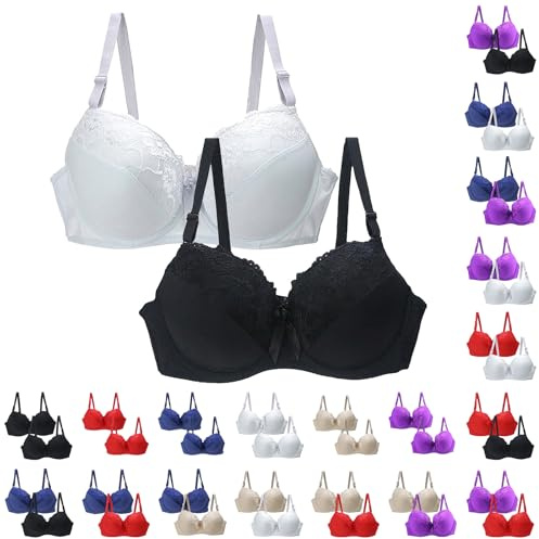 DFSDJEUW Womens Clothes Sale Clearance 2 Pack Bras for Women Plus Size Push Up Underwire Comfort Wireless Seamless Multipack Bralette Sexy Padded Lace Bra Soft Full Breastfeeding Bras Pink 34C
