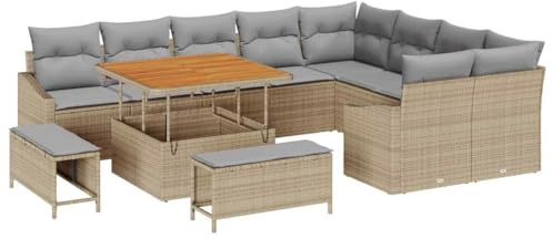 vidaXL Trädgårdsoffset 12 st 7-Antal sittplatser Beige Poly rattan