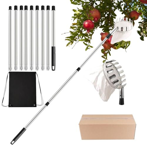 Recogedor de Frutas Telescopico, Recolector de Frutas Ligero con Bolsa, Cesta Recogedora de Manzanas, Recogefrutas, para Manzanas, Naranjas, cítricos