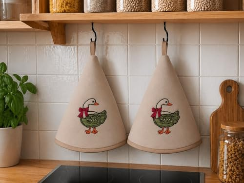 Corredocasa Set 2 Strofinacci Cucina Spugna 70cm, 100% Made in Italy - Canovacci da Cucina di Alta qualità e Massima Asciugatura con Comodo Appendino - Set di Stracci Rotondi (Panna Oca)