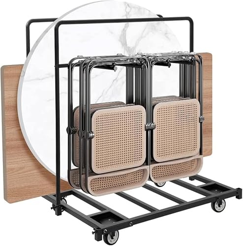 Carro de mesa resistente con ruedas giratorias, capacidad de 500 libras, silla plegable y carrito de mesa, ahorro de espacio para garaje, hogar y almacén, 43 pulgadas de largo x 31 pulgadas de ancho x