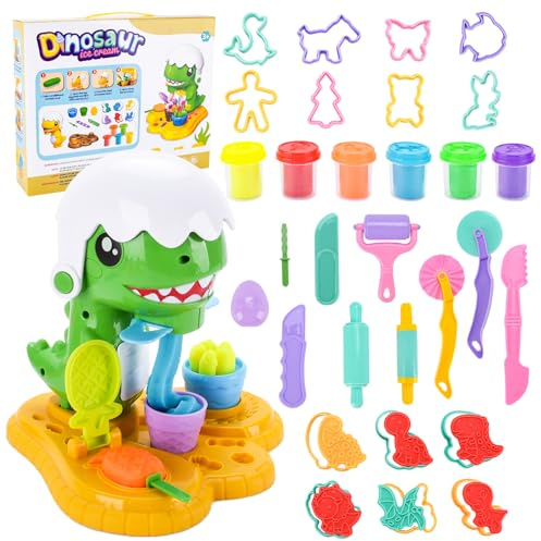 USHOP 34 Pièces Pate A Modeler pour Enfants,Accessoires Pate a Modeler,Moules Kit pour Argile,Outils de Pâte À Modeler,avec 6 Pots de Pate a Modeler,pour Enfants 4 5 6 7 8 Ans Cadeau de Jouet (Vert)