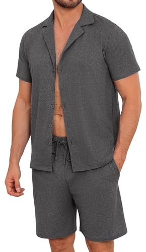 Marvmys Mens Pyjamas Shorty Short Sleeve Set | Men's Two-Piece Pyjamas Traditional T-shirt and Short Pyjama Set Nightwear Pjs Loungewear