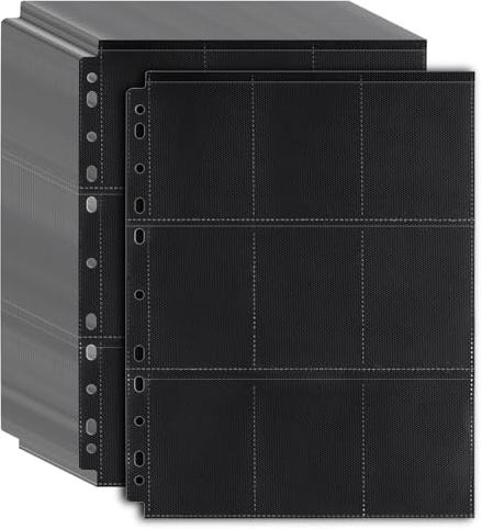 1800 tasche per carte da collezione, trasparenti, 100 pagine per 18 tasche, pagine vuote per album da collezione, per carte di credito, per carte di credito, per carte da collezione (100 pezzi) nero)