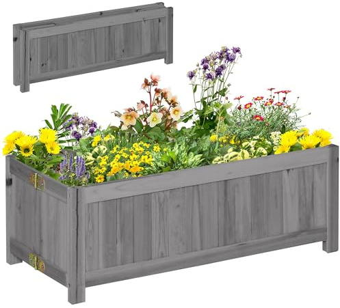 Outsunny Jardinera de Madera Plegable Jardinera Elevada para Cultivos Verduras Flores en Exterior Patio Balcón Terraza 70x30x25 cm Gris