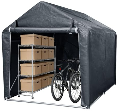 Peviasot Cykelgarage 218 x 157 x 166 cm, väderbeständigt förvaringstält av 160 g PE-presenning, utrustningsskjul med galvaniserad stålram, UV-skydd och dragkedjedörr, för 2 cyklar motorcykel trädgård