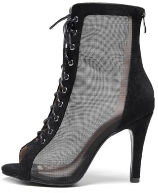 Generico Donna Trasparente Rete Peep Toe Stivaletti Stiletto Tacco Lacci Dietro Cerniera Scarpe Eleganti Stivaletti Sera Danza Festa Ballo Occasione Scarpe,Nero,41 EU