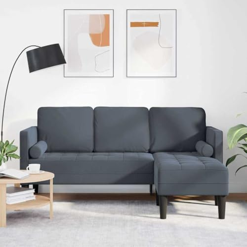 Traylux Hörnsoffa med kudde mörkgrå polyester träram sammetsarmstöd modulär och hållbar för vardagsrum, gästrum, kontor, lounge, 3-sits, bäddsoffa, relaxfunktion, förvaringsutrymme