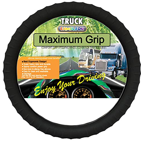 Cameleon Cover Silicone Semi-Truck Steering Wheel Cover Fits 16 17 18 19 Steering Maximum Grip, Black