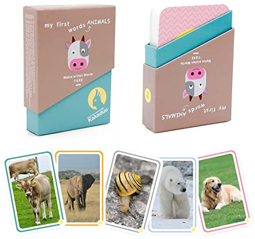 Kakaduu Jeu d'apprentissage: Mes Premiers Mots - Animaux Cartes animales (Montessori): 50 Cartes Photos: Jouets éducatifs pour Les bébés et Les Tout-Petits pour promouvoir Le vocabulaire de Base.