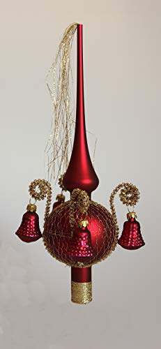 Weihnachtsbaumspitze mit Formglöckchen dunkelrot matt, umsp. L ca. 28cm d(Kugel) 7cm Christbaumschmuckspitze mundgeblasen,handdekoriert,Leonischer Draht Lauschaer Glas