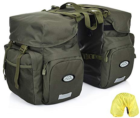 Dreamoon 50L Bike Panniers, Waterproof Bicycle Commuting Bag Saddle Bags with Rain Cover, Bike Rear Seat Bag Carrier with Reflective Trim, Cycling Organizer for Width Less Than 6.3 inches Rack (Green)