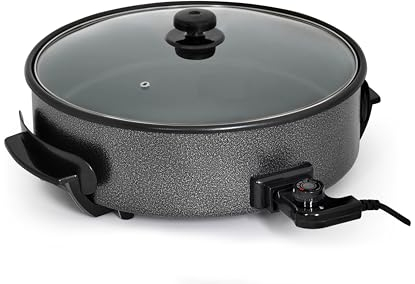 Tarrington House MP1420 Mehrzweckpfanne MP1420, Aluminium, Ø 40 cm, 1400 W, antihaftbeschichtet, Abnehmbarer Temperaturregler, Hochtemperatur-Glasdeckel, schwarz