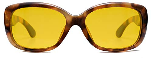 SOJOS Night Vision Glasses for Driving Women Polarized Anti Glare UV Protection Havana Frame SJ2111 with Brown Tortoise Frame/Night Vision Lens