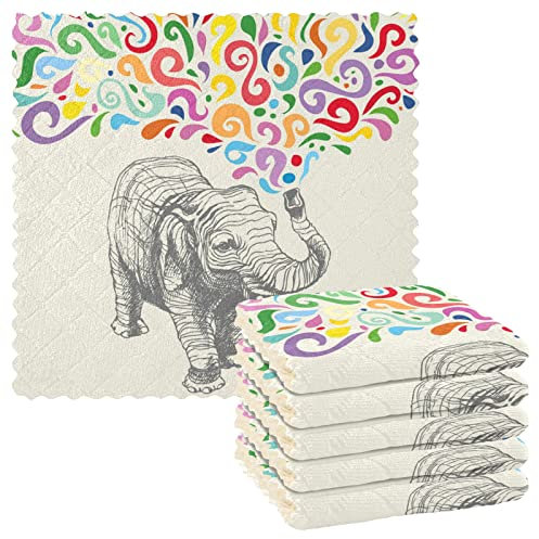 Geschirrtuch für die Küche, Elefant mit buntem Springbrunnen, 6 Stück, Geschirrtücher aus Polyester für die Küche