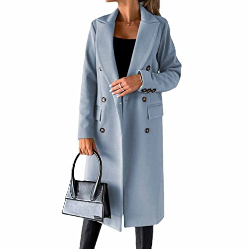 CARGIS Långärmad ullkappa med dubbelknäppta knappar, dam dubbelknäppt lång trenchcoat vindtät klassisk slag smal överrock
