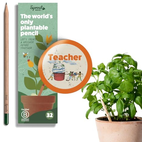 Sprout World Matita | Edizione Teacher | Set di 32 Matite Piantabili con Semi di Fiori, Erbe e Verdure | Legno Ecosostenibile | Set Regalo Ecologico per Insegnanti