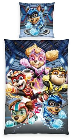 Herding Bettwäsche Paw Patrol-Der Mighty Kinofilm, Kopfkissenbezug 80 x 80 cm mit Reißverschluss und Wende-Motiv, Bettbezug 135 x 200 cm, Mit Reißverschluss, 100% Baumwolle/Renforcé