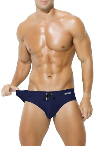 Mauro Kane Bañador Slip Hombre - Traje de Baño de Natación y Piscina, Slip con Cordón Ajustable, Secado Rápido Azul Marino L