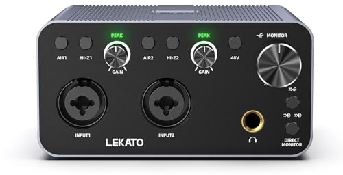 LEKATO USB Audio Interface, 24-bit/192kHz Audio Interface with XLR, 48V Phantom Power for Smartphone Computer Recording, Streaming, Guitar, Music Production, Podcast