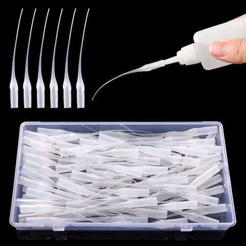 VooGenzek 100 Piezas 0.1mm Puntas de Botella de Pegamento, Puntas de Pegamento de Plástico Extensor, Aplicador de Precisión de Extensor de Pegamento, para Artesanías Hobby Proyectos Laboratorio