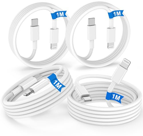 4Pack Cable USB C a Lightning 1M,[Certificado Apple MFi] Cable de carga para iPhone,Cable Tipo C a Lightning Apple Original para iPhone 14 13 12 11 Pro Max Mini XR XS SE X 8,iPad